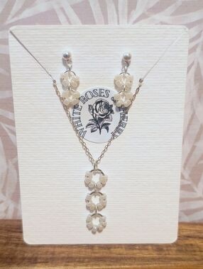 OOAK White Roses & Sherry | Pearly Tiered Circle Set | Nickel Free